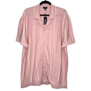 Express Men’s XL Tall Sweater Polo Shirt Short Sleeve Pink Button Front NEW